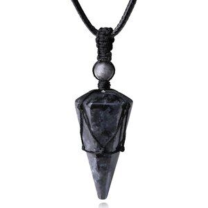 💫Men Black Healing Crystal Stone Pointed Rope Natural Gemstone Pendant Necklace